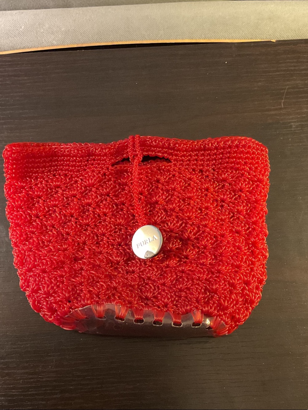 Furla Red Crochet Bag with Branded Button